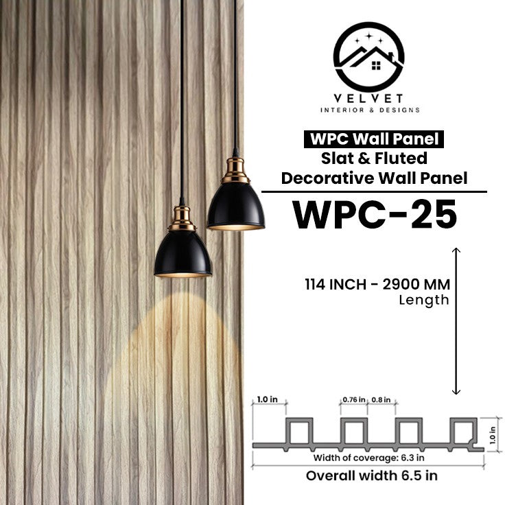 VELVET INTERIOR AND DESIGNS WPC-25 | WPC Wall Panel | Slat & Fluted Decorative Wall Panel | 1 in x
