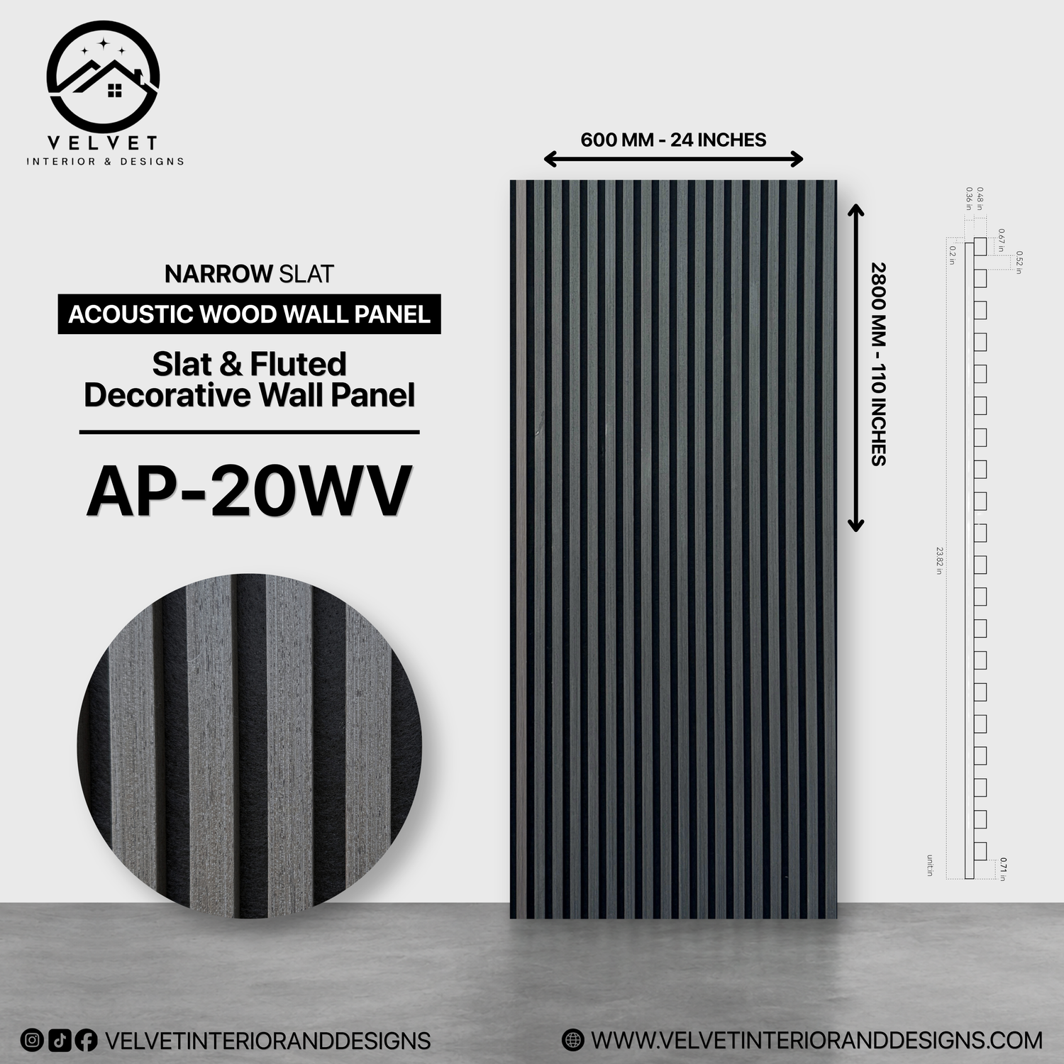 AP-20WV| Acoustic Wood Wall Panel | Slat & Fluted Decorative Wall Panel | 0.85 in x 24 in x 110 in | Sound-Absorbing | Ideal for Living Rooms, Bedrooms, TV Walls & Feature Walls