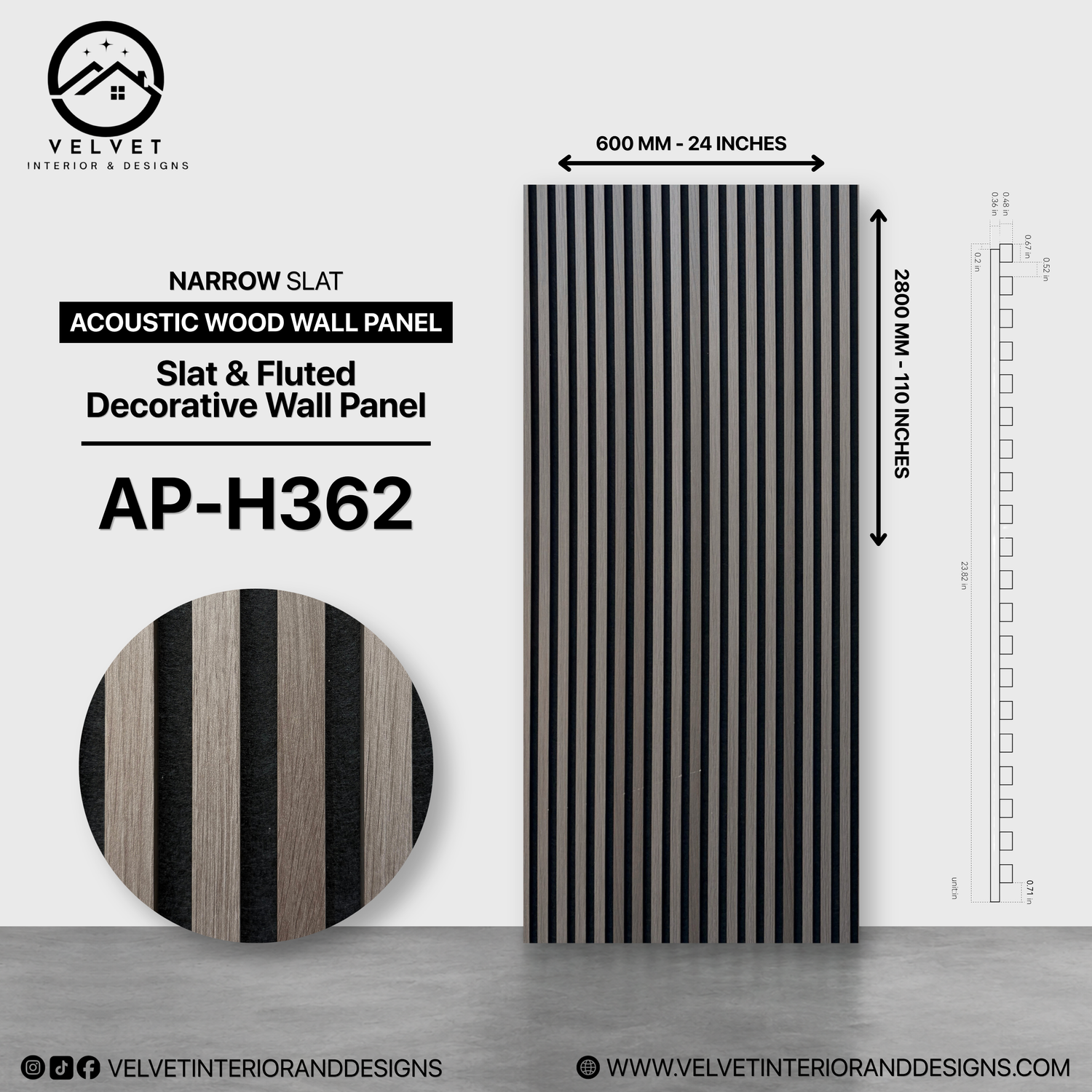 AP-H362| Acoustic Wood Wall Panel | Slat & Fluted Decorative Wall Panel | 0.85 in x 24 in x 110 in | Sound-Absorbing | Ideal for Living Rooms, Bedrooms, TV Walls & Feature Walls
