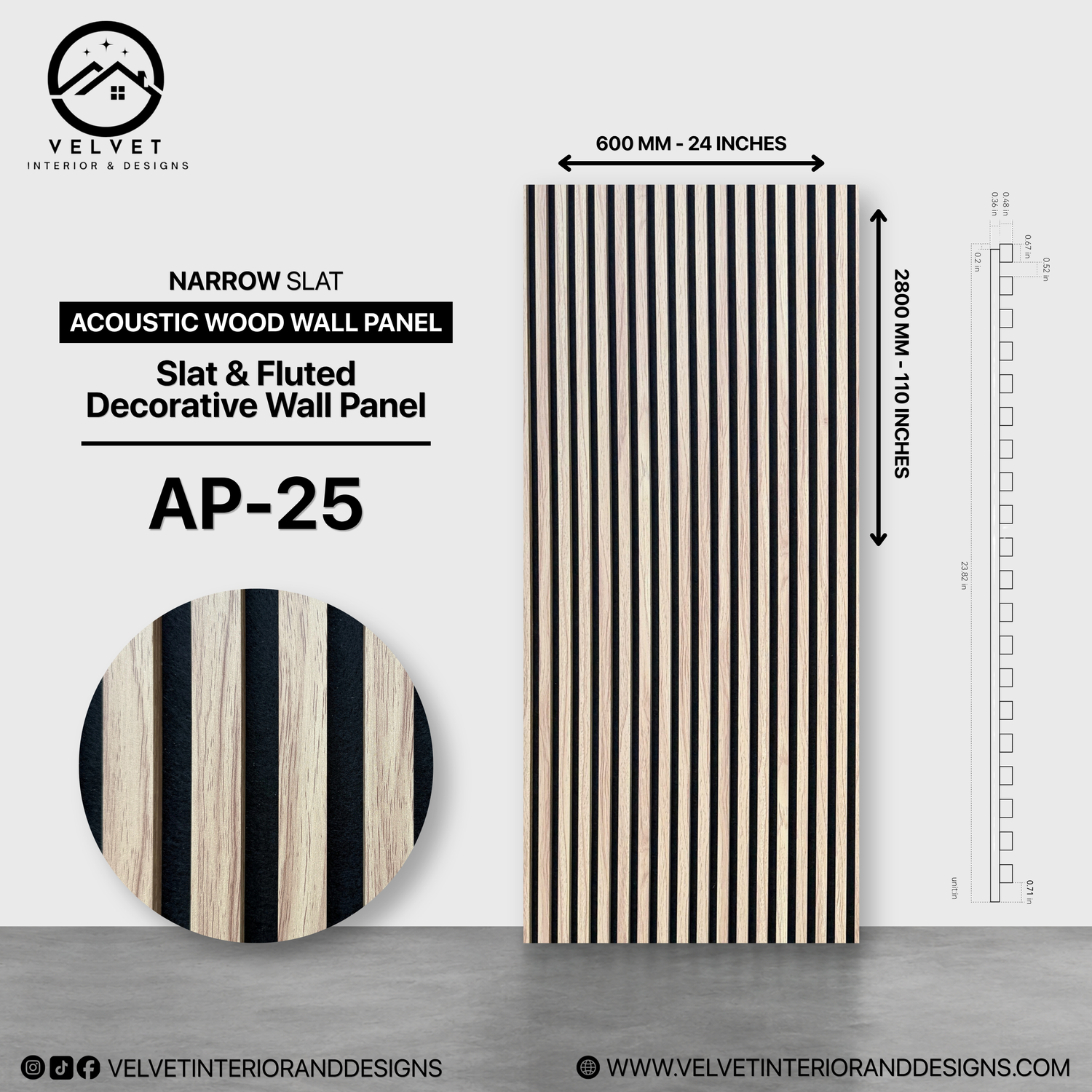 AP-25 | Acoustic Wood Wall Panel | Slat & Fluted Decorative Wall Panel | 0.85 in x 24 in x 110 in | Sound-Absorbing | Ideal for Living Rooms, Bedrooms, TV Walls & Feature Walls