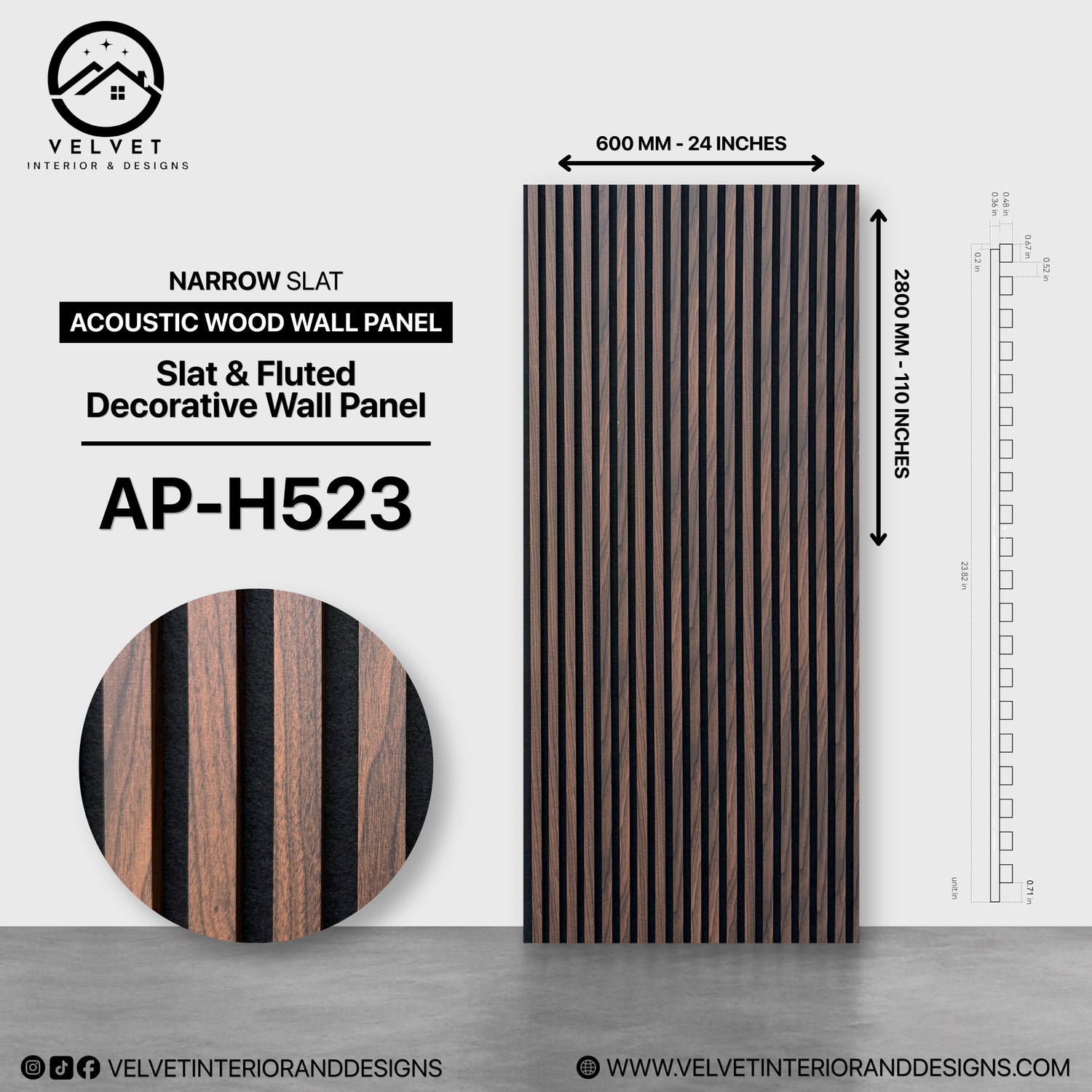AP-H523 | Acoustic Wood Wall Panel | Slat & Fluted Decorative Wall Panel | 0.85 in x 24 in x 110 in | Sound-Absorbing | Ideal for Living Rooms, Bedrooms, TV Walls & Feature Walls