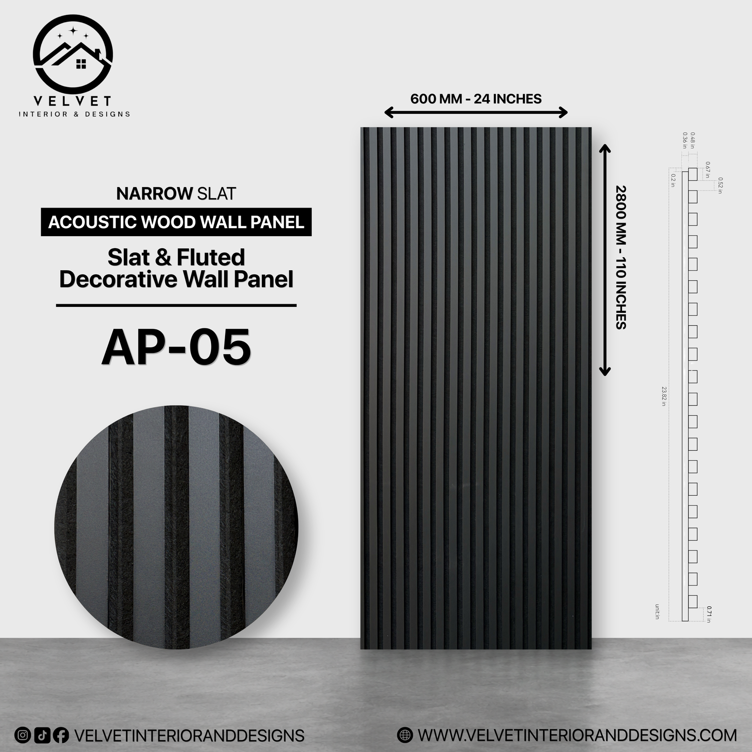 AP-05 | Acoustic Wood Wall Panel | Slat & Fluted Decorative Wall Panel | 0.85 in x 24 in x 110 in | Sound-Absorbing | Ideal for Living Rooms, Bedrooms, TV Walls & Feature Walls