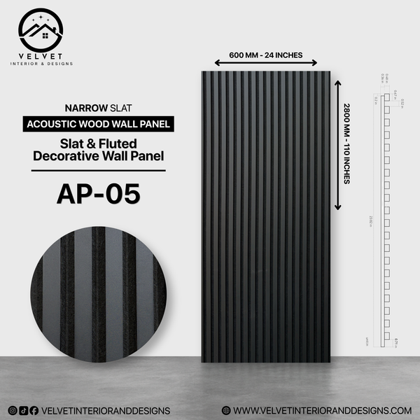 AP-05 | Acoustic Wood Wall Panel | Slat & Fluted Decorative Wall Panel | 0.85 in x 24 in x 110 in | Sound-Absorbing | Ideal for Living Rooms, Bedrooms, TV Walls & Feature Walls