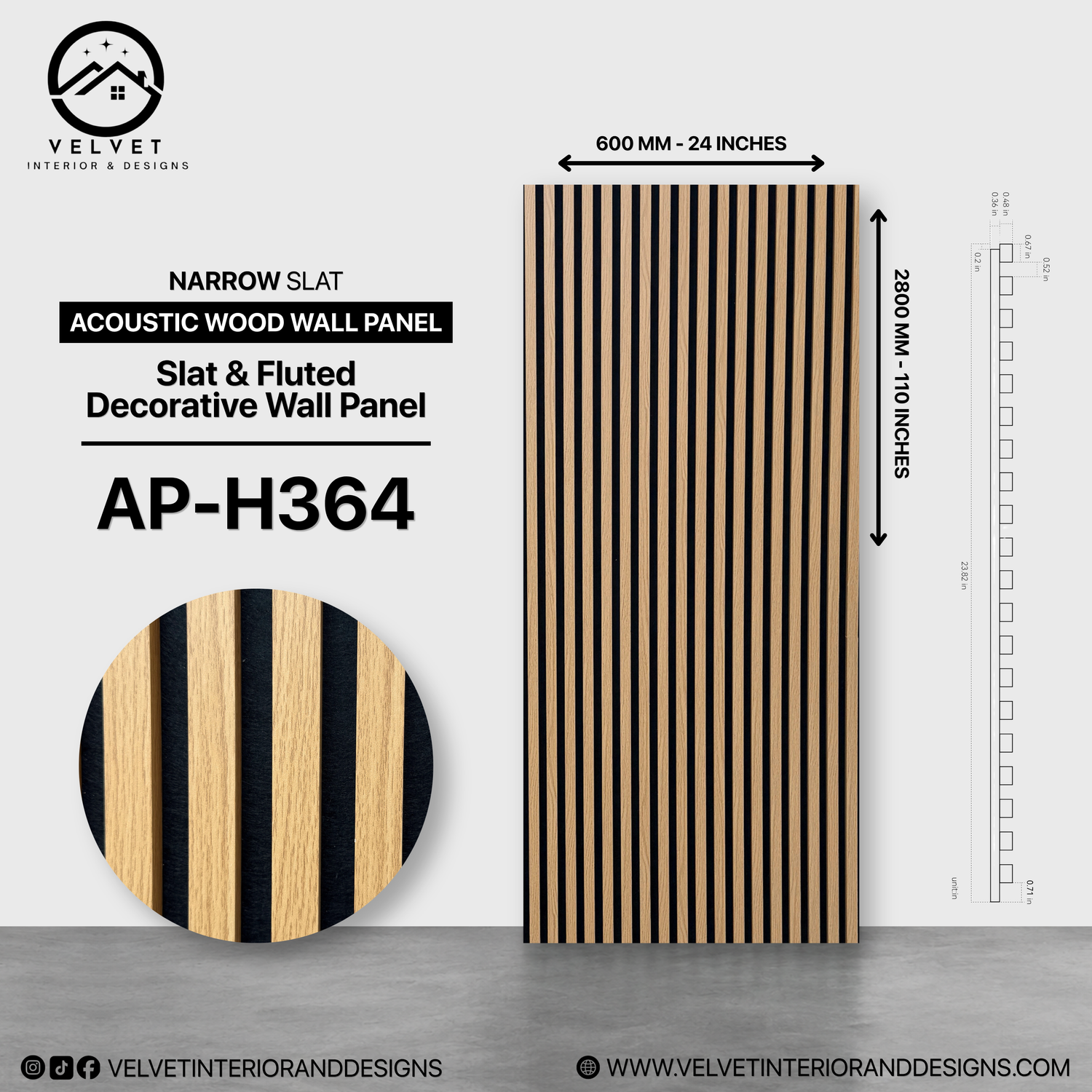 AP-H364 | Acoustic Wood Wall Panel | Slat & Fluted Decorative Wall Panel | 0.85 in x 24 in x 110 in | Sound-Absorbing | Ideal for Living Rooms, Bedrooms, TV Walls & Feature Walls