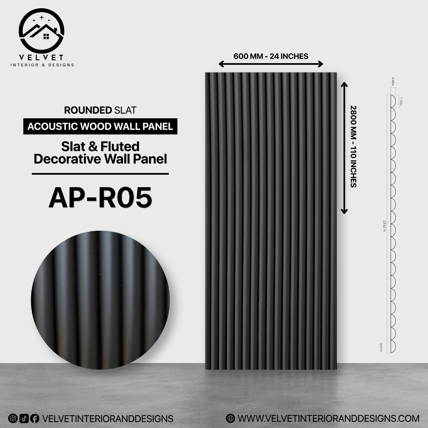 AP-R05 | Acoustic Wood Wall Panel | Slat & Fluted Decorative Wall Panel | 0.85 in x 24 in x 118 in | Sound-Absorbing | Ideal for Living Rooms, Bedrooms, TV Walls & Feature Walls