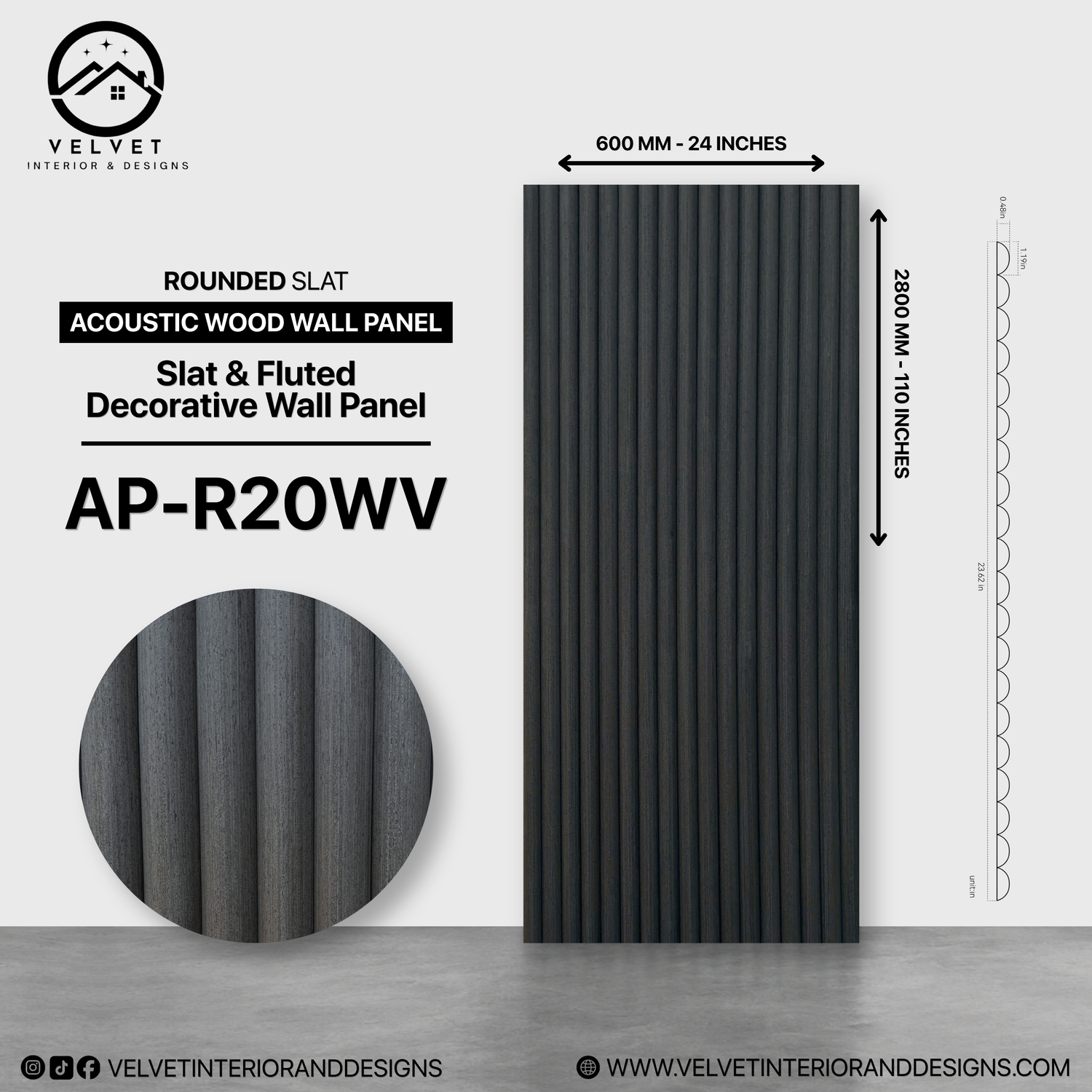AP-R20WV | Acoustic Wood Wall Panel | Slat & Fluted Decorative Wall Panel | 0.85 in x 24 in x 118 in | Sound-Absorbing | Ideal for Living Rooms, Bedrooms, TV Walls & Feature Walls