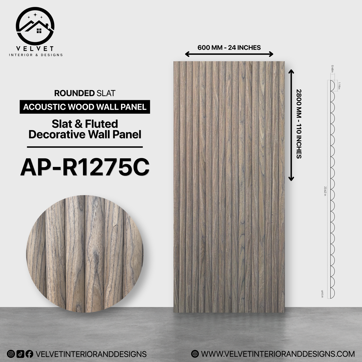 AP-R1275C | Acoustic Wood Wall Panel | Slat & Fluted Decorative Wall Panel | 0.85 in x 24 in x 118 in | Sound-Absorbing | Ideal for Living Rooms, Bedrooms, TV Walls & Feature Walls