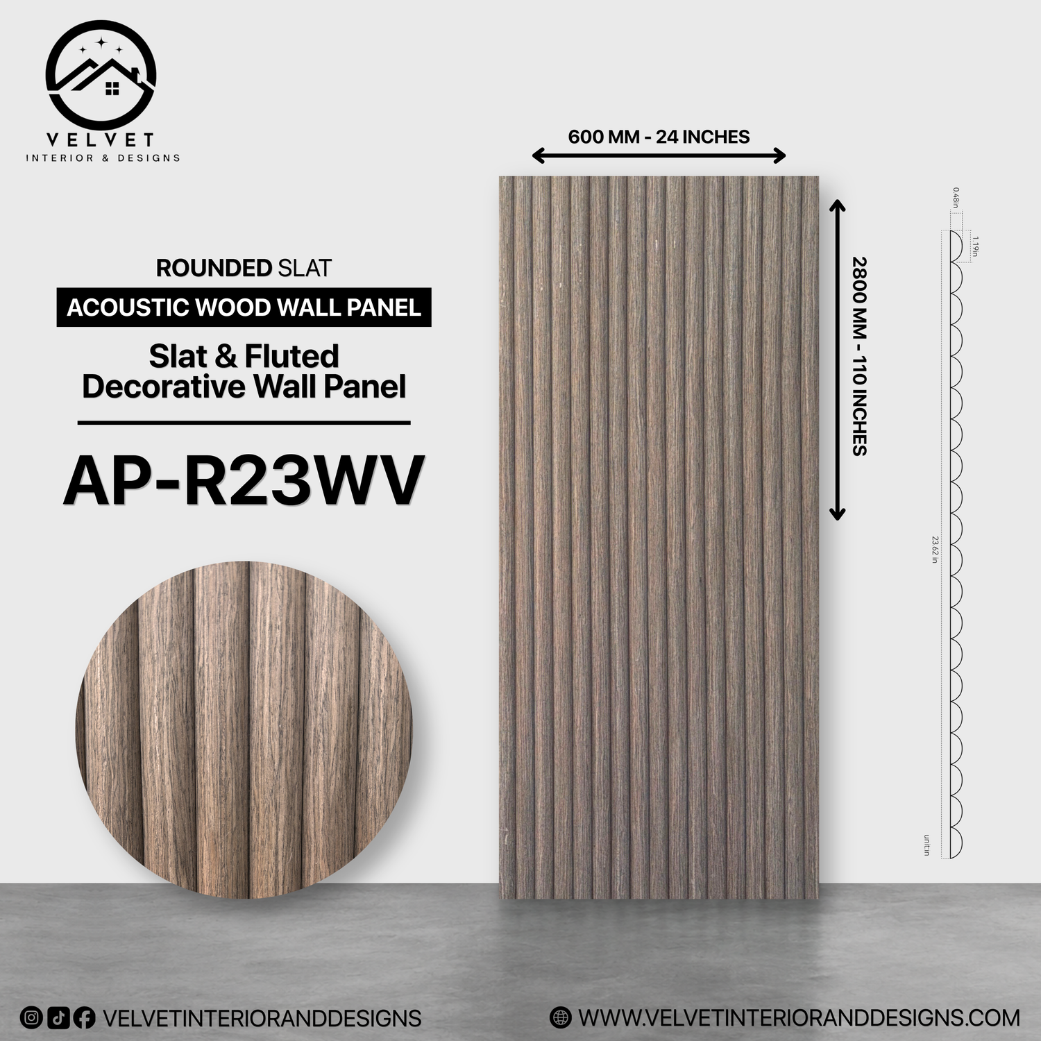 AP-R23WV | Acoustic Wood Wall Panel | Slat & Fluted Decorative Wall Panel | 0.85 in x 24 in x 118 in | Sound-Absorbing | Ideal for Living Rooms, Bedrooms, TV Walls & Feature Walls