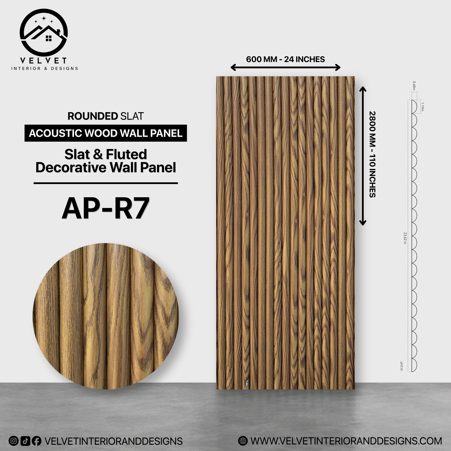 AP-R7 | Acoustic Wood Wall Panel | Slat & Fluted Decorative Wall Panel | 0.85 in x 24 in x 118 in | Sound-Absorbing | Ideal for Living Rooms, Bedrooms, TV Walls & Feature Walls