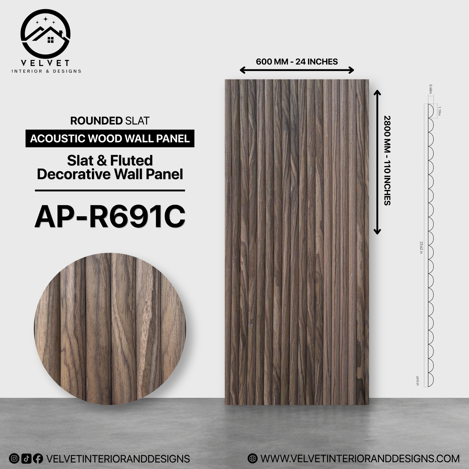 AP-R691C | Acoustic Wood Wall Panel | Slat & Fluted Decorative Wall Panel | 0.85 in x 24 in x 118 in | Sound-Absorbing | Ideal for Living Rooms, Bedrooms, TV Walls & Feature Walls