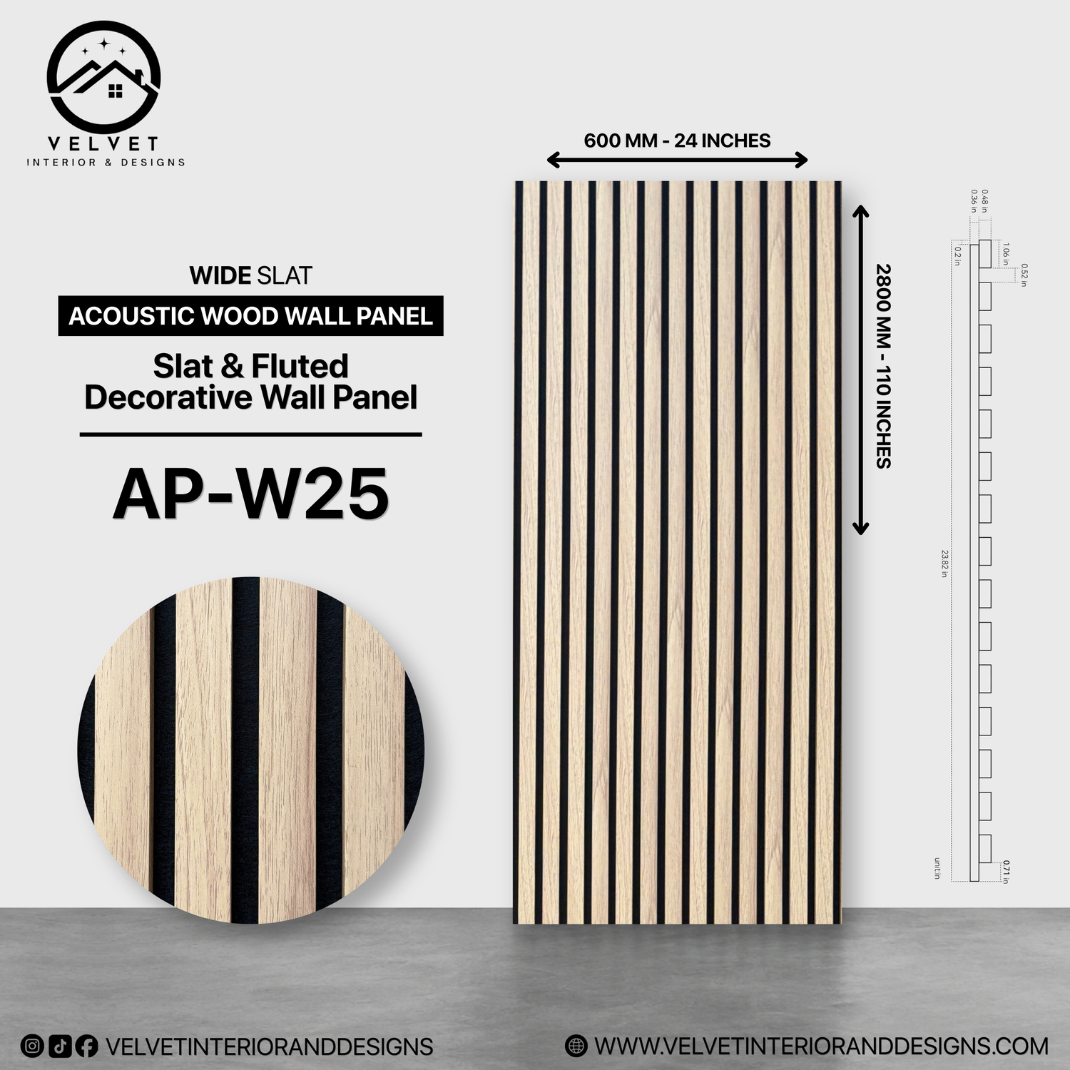 AP-W25 | Acoustic Wood Wall Panel | Slat & Fluted Decorative Wall Panel | 0.85 in x 24 in x 110 in | Sound-Absorbing | Ideal for Living Rooms, Bedrooms, TV Walls & Feature Walls