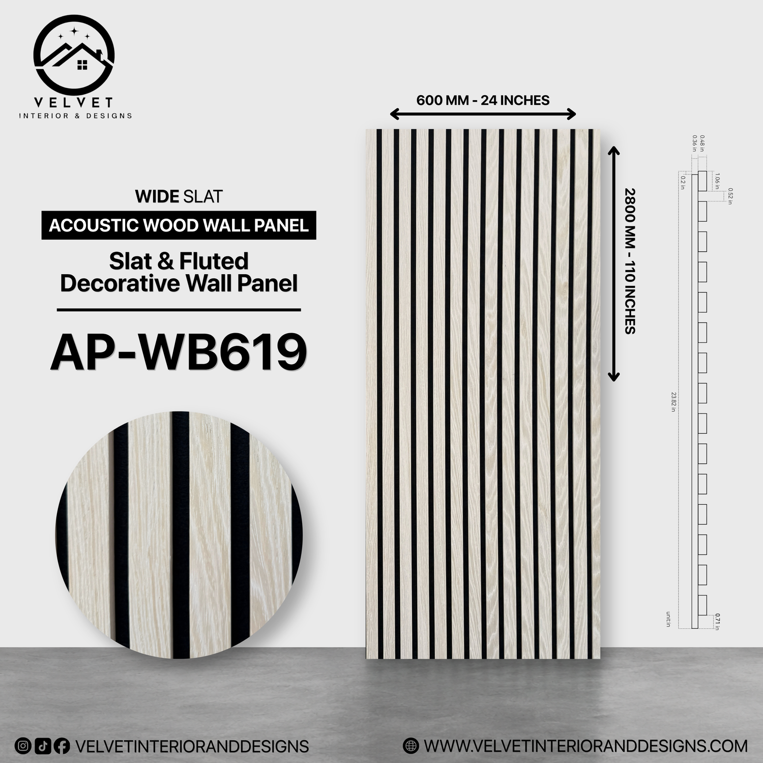 AP-WB619 | Acoustic Wood Wall Panel | Slat & Fluted Decorative Wall Panel | 0.85 in x 24 in x 110 in | Sound-Absorbing | Ideal for Living Rooms, Bedrooms, TV Walls & Feature Walls