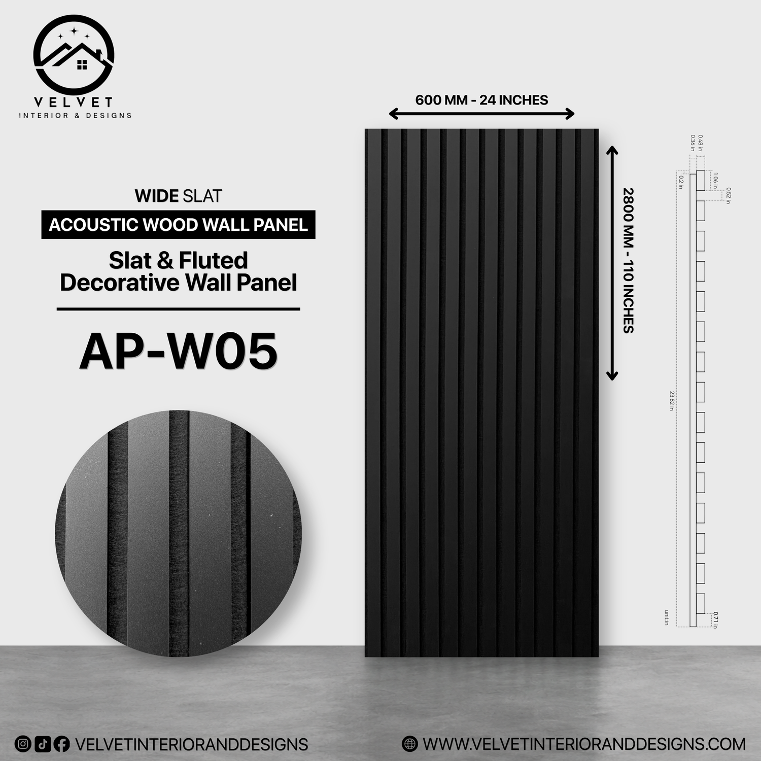 AP-W05 | Acoustic Wood Wall Panel | Slat & Fluted Decorative Wall Panel | 0.85 in x 24 in x 110 in | Sound-Absorbing | Ideal for Living Rooms, Bedrooms, TV Walls & Feature Walls