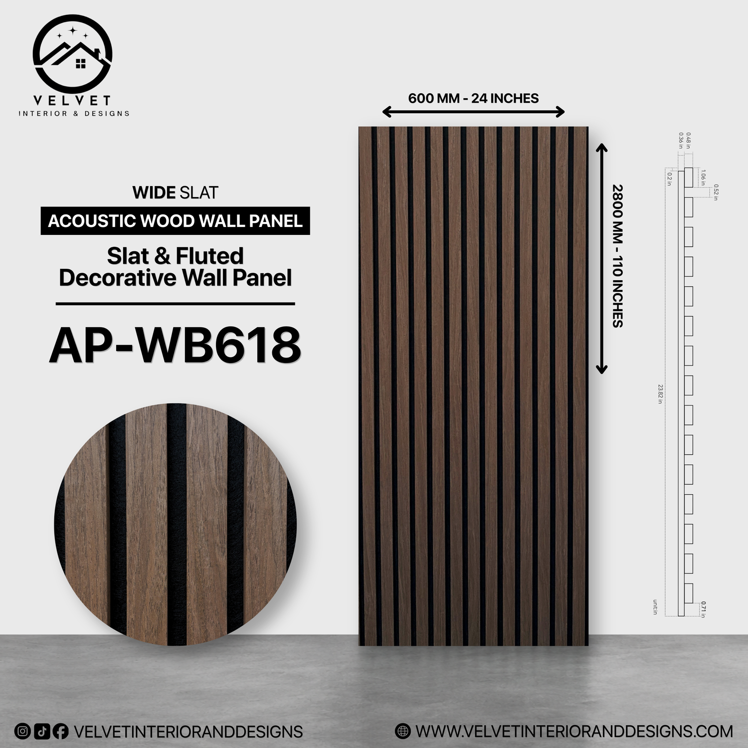 AP-WB618 | Acoustic Wood Wall Panel | Slat & Fluted Decorative Wall Panel | 0.85 in x 24 in x 110 in | Sound-Absorbing | Ideal for Living Rooms, Bedrooms, TV Walls & Feature Walls