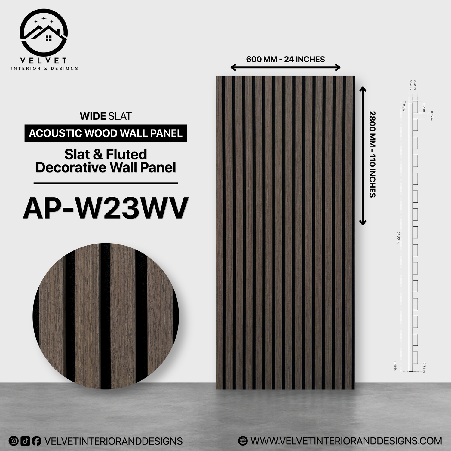 AP-W23WV | Acoustic Wood Wall Panel | Slat & Fluted Decorative Wall Panel | 0.85 in x 24 in x 110 in | Sound-Absorbing | Ideal for Living Rooms, Bedrooms, TV Walls & Feature Walls