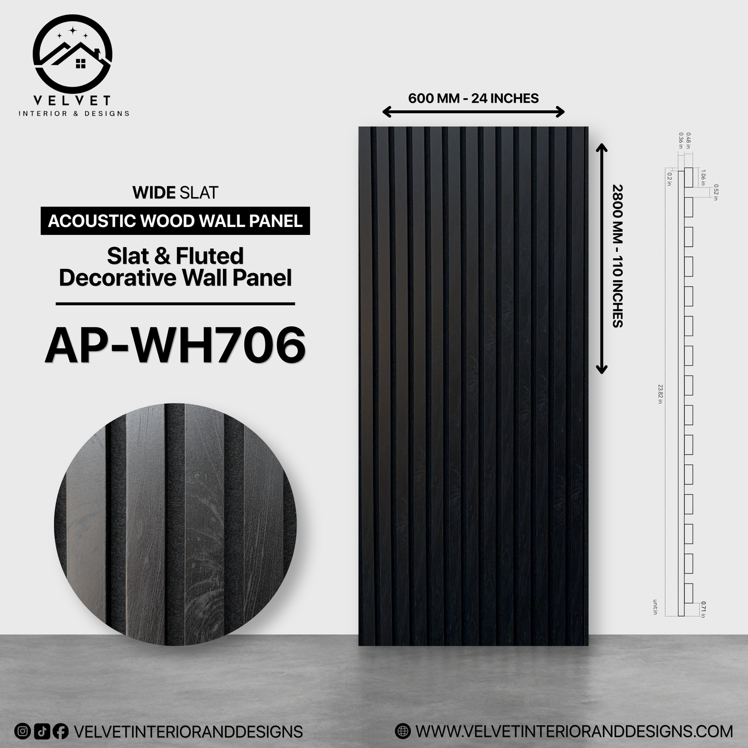 AP-WH706 | Acoustic Wood Wall Panel | Slat & Fluted Decorative Wall Panel | 0.85 in x 24 in x 110 in | Sound-Absorbing | Ideal for Living Rooms, Bedrooms, TV Walls & Feature Walls