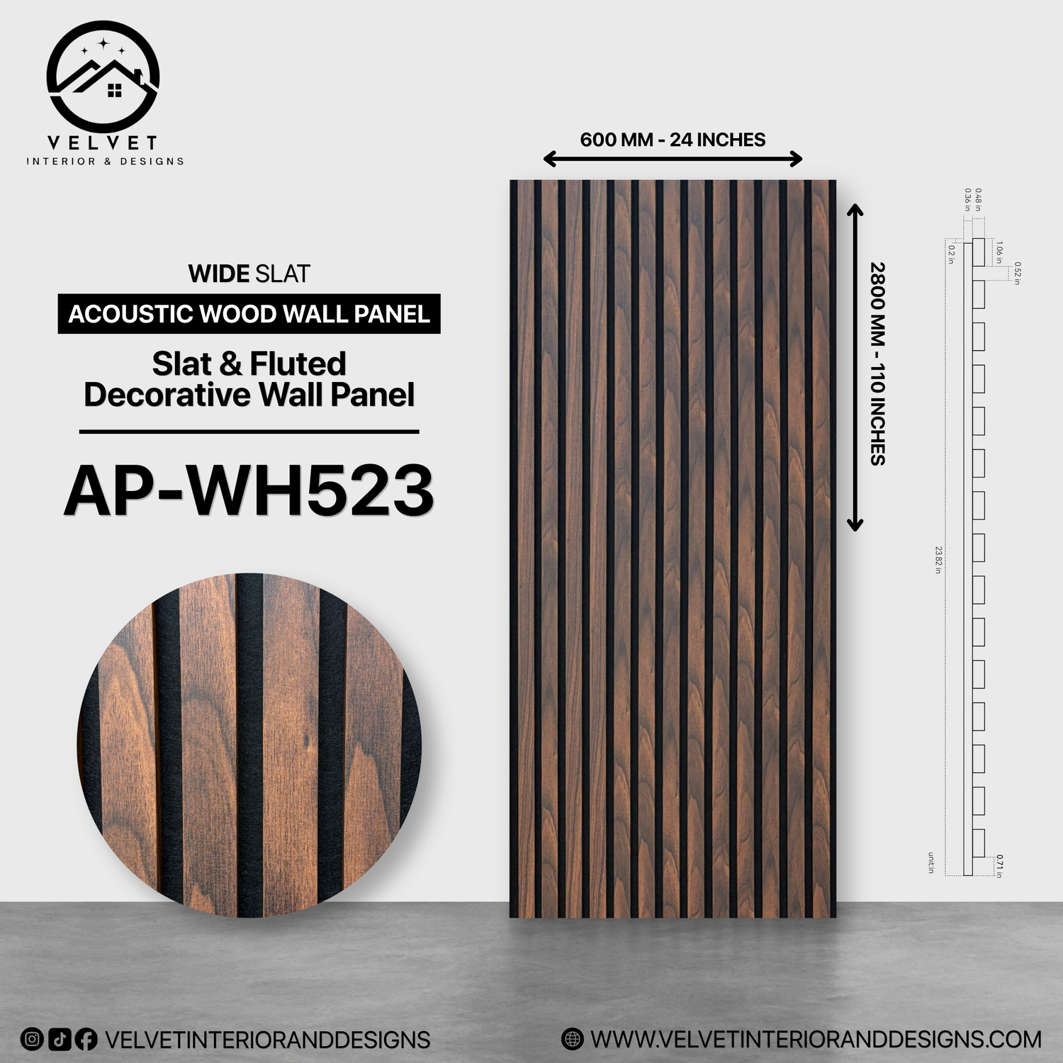 AP-WH523| Acoustic Wood Wall Panel | Slat & Fluted Decorative Wall Panel | 0.85 in x 24 in x 110 in | Sound-Absorbing | Ideal for Living Rooms, Bedrooms, TV Walls & Feature Walls