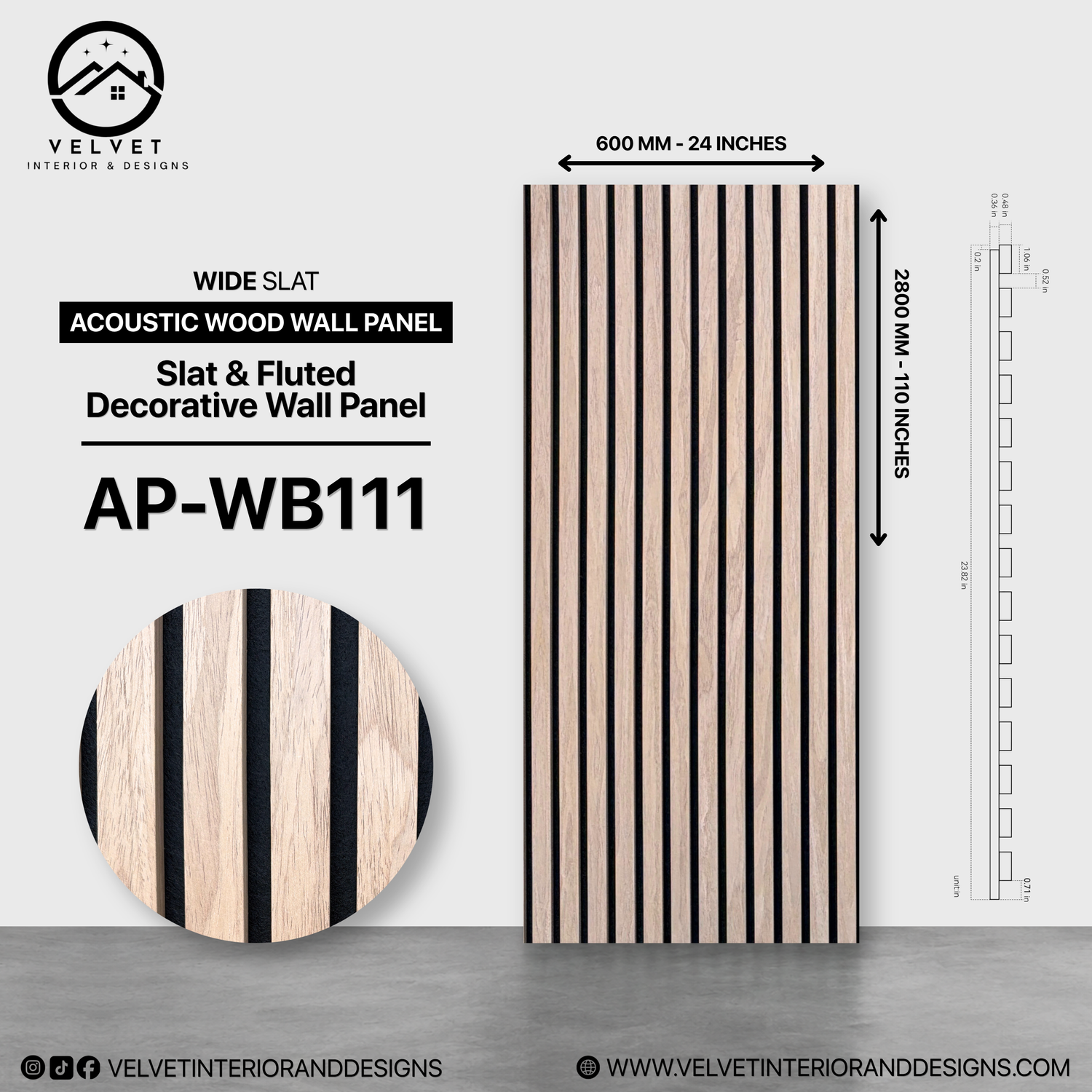 AP-WB111 | Acoustic Wood Wall Panel | Slat & Fluted Decorative Wall Panel | 0.85 in x 24 in x 110 in | Sound-Absorbing | Ideal for Living Rooms, Bedrooms, TV Walls & Feature Walls