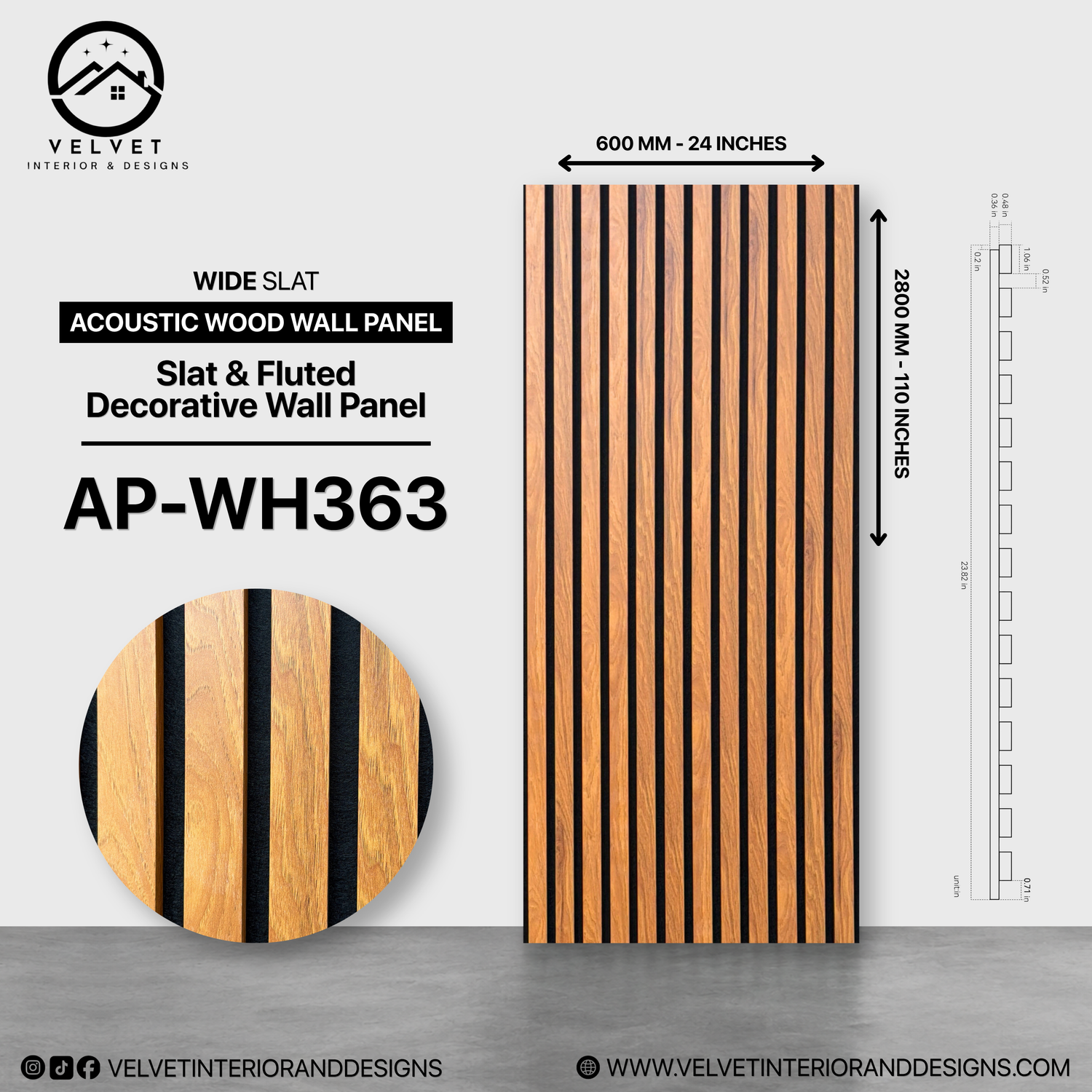 AP-WH363 | Acoustic Wood Wall Panel | Slat & Fluted Decorative Wall Panel | 0.85 in x 24 in x 110 in | Sound-Absorbing | Ideal for Living Rooms, Bedrooms, TV Walls & Feature Walls