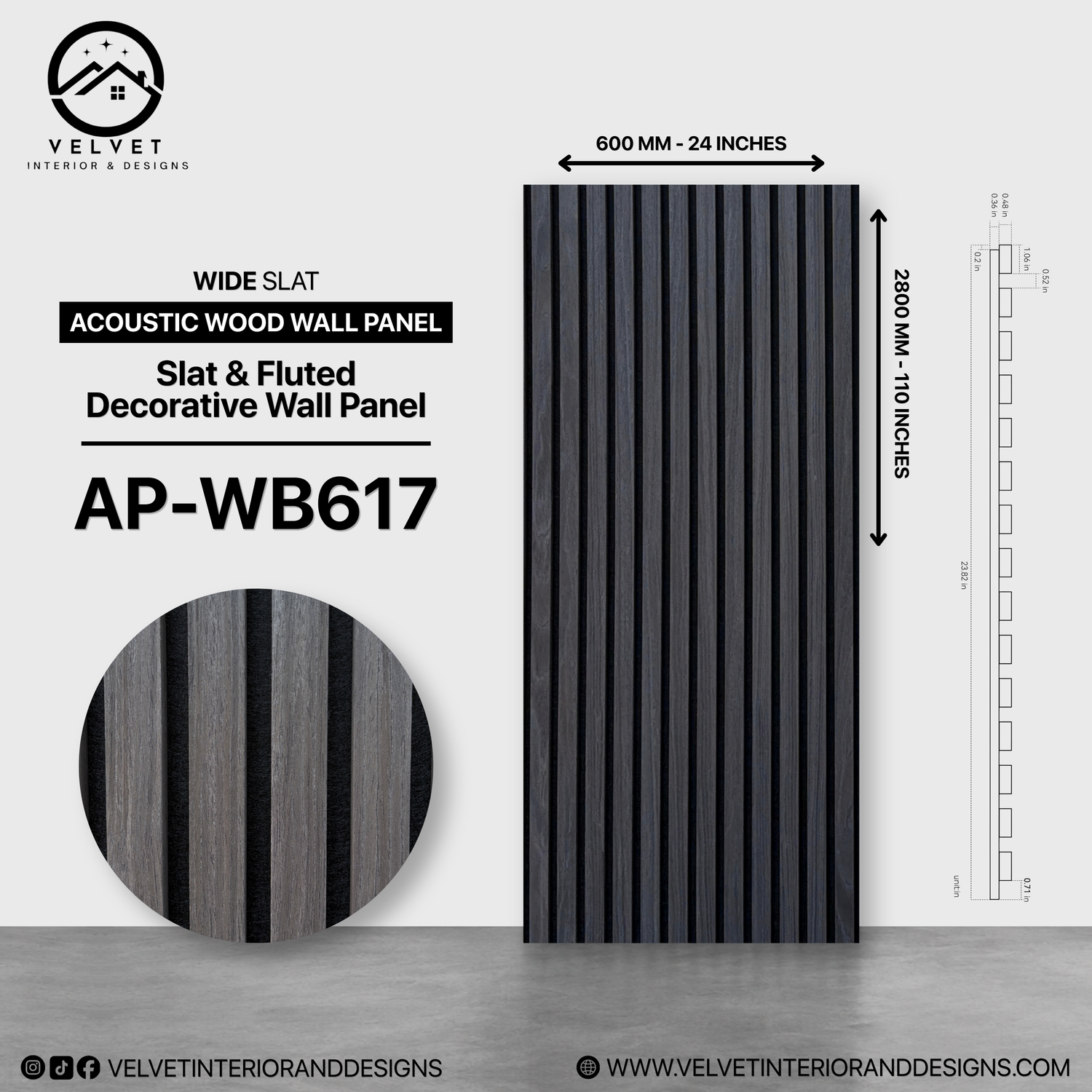 AP-WB617 | Acoustic Wood Wall Panel | Slat & Fluted Decorative Wall Panel | 0.85 in x 24 in x 110 in | Sound-Absorbing | Ideal for Living Rooms, Bedrooms, TV Walls & Feature Walls
