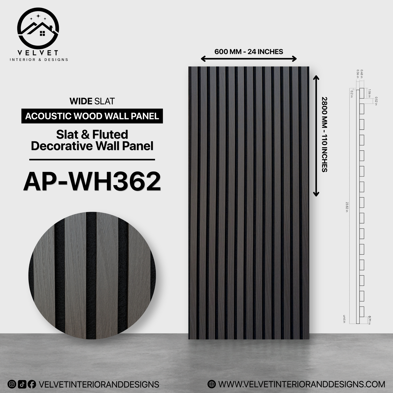 AP-WH362 | Acoustic Wood Wall Panel | Slat & Fluted Decorative Wall Panel | 0.85 in x 24 in x 110 in | Sound-Absorbing | Ideal for Living Rooms, Bedrooms, TV Walls & Feature Walls