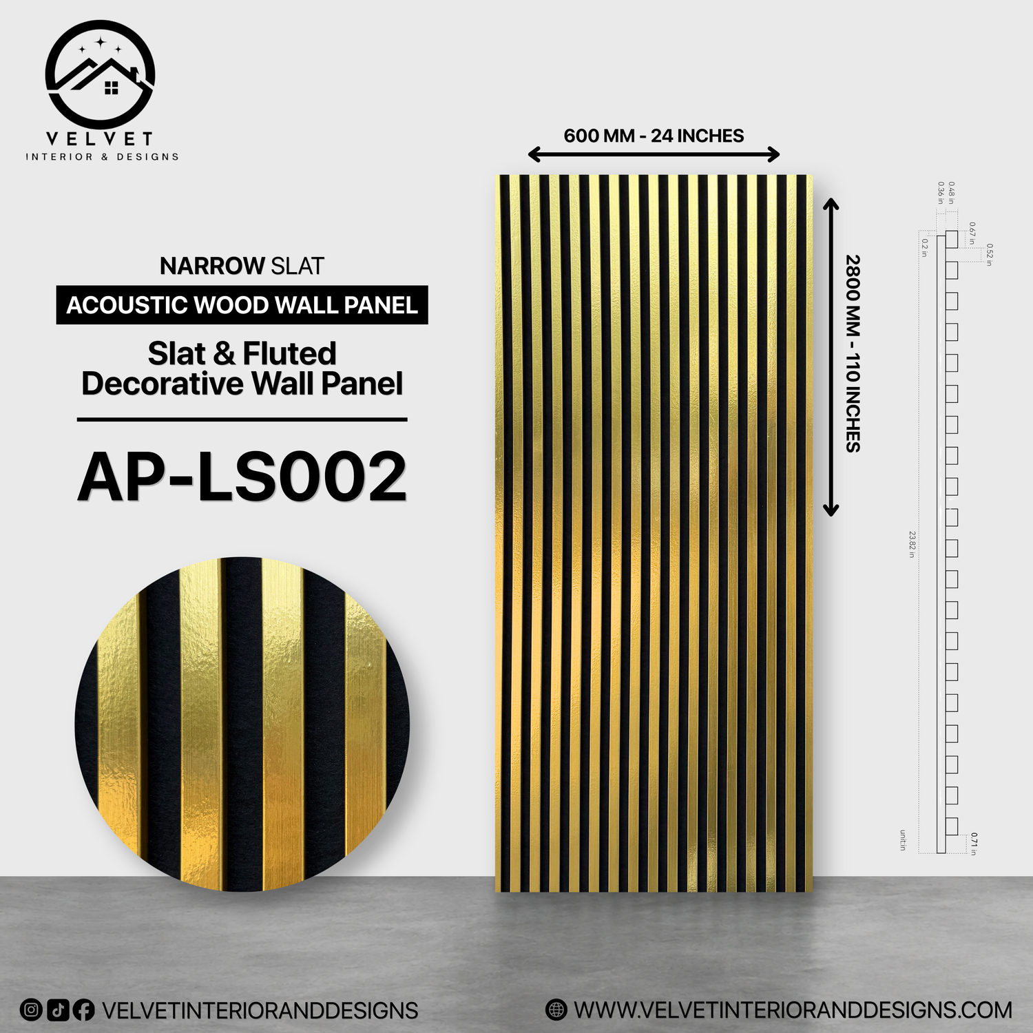 AP-LS002 | Acoustic Wood Wall Panel | Slat & Fluted Decorative Wall Panel | 0.85 in x 24 in x 110 in | Sound-Absorbing | Ideal for Living Rooms, Bedrooms, TV Walls & Feature Walls