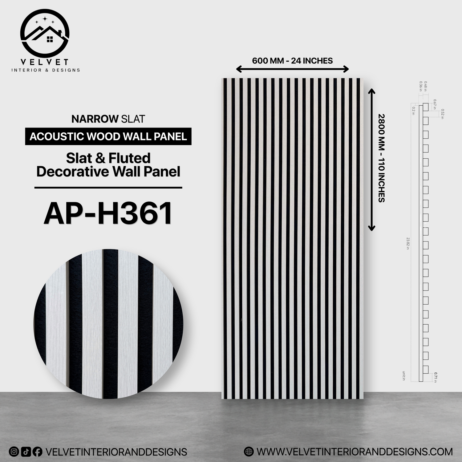 AP-H361 | Acoustic Wood Wall Panel | Slat & Fluted Decorative Wall Panel | 0.85 in x 24 in x 110 in | Sound-Absorbing | Ideal for Living Rooms, Bedrooms, TV Walls & Feature Walls
