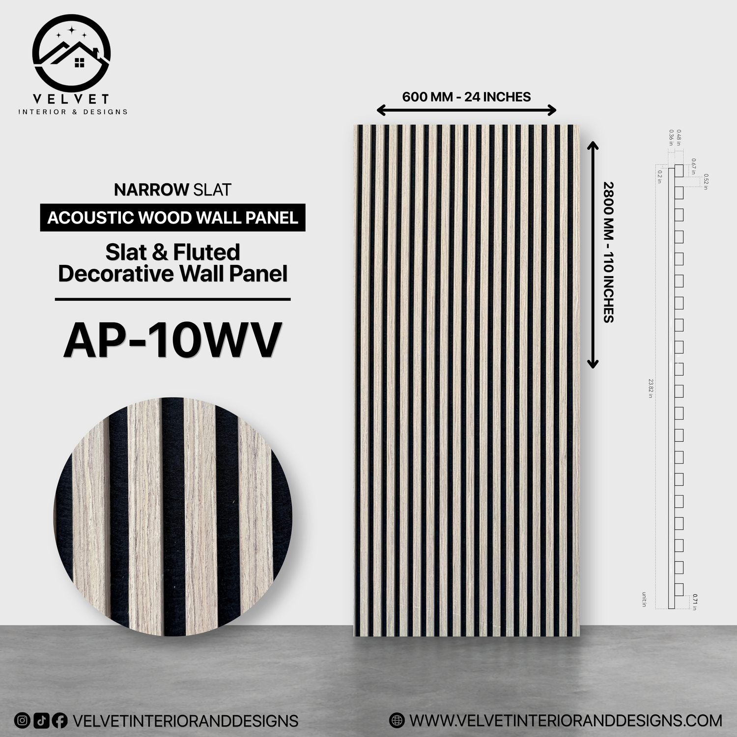 AP-10WV | Acoustic Wood Wall Panel | Slat & Fluted Decorative Wall Panel | 0.85 in x 24 in x 110 in | Sound-Absorbing | Ideal for Living Rooms, Bedrooms, TV Walls & Feature Walls