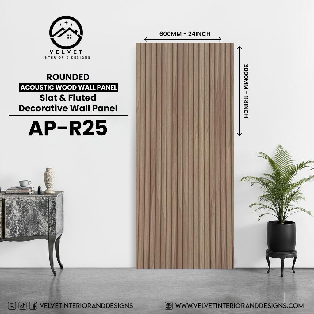 AP-R25 | Acoustic Wood Wall Panel | Slat & Fluted Decorative Wall Panel | 0.85 in x 24 in x 118 in | Sound-Absorbing | Ideal for Living Rooms, Bedrooms, TV Walls & Feature Walls