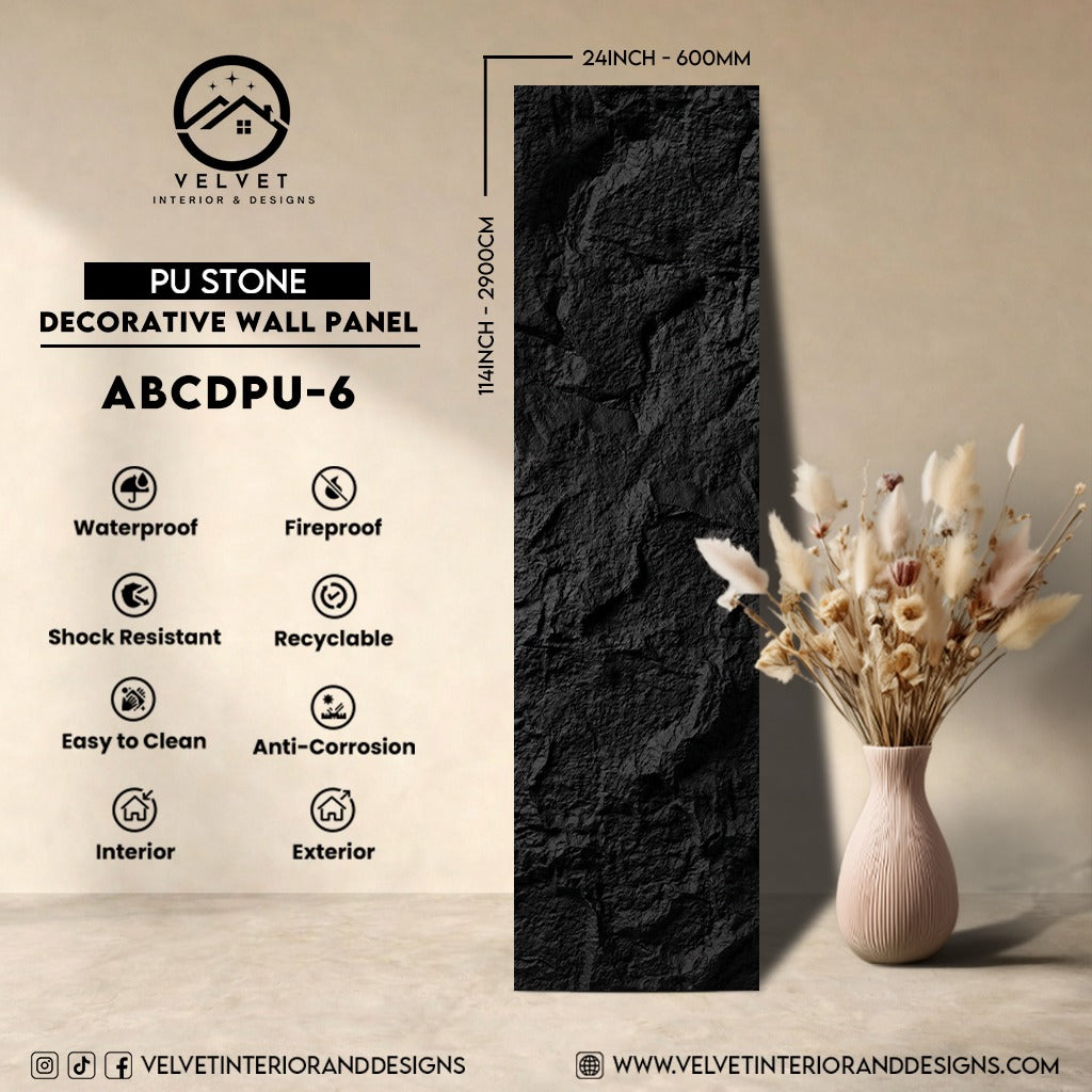 ABCDPU-6 | PU Stone | Decorative Wall Panel | 2 in x 24 in x 114 in |Stone Finish | Waterproof, Scratch-Resistant & Fireproof | Ideal for Living Rooms, Bathrooms & Feature Walls