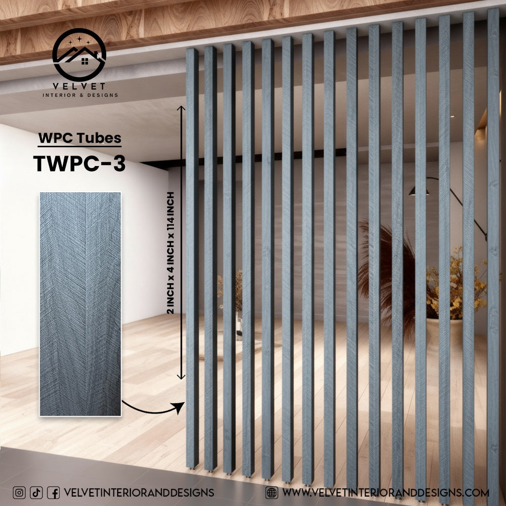 TWPC-03 | WPC Tubes | Slat & Fluted Decorative Wall Panel | 2 in x 4 in x 114 in | Water & Moisture-Resistant | Fire-Retardant | Ideal for Living Rooms, Bedrooms, Bathrooms, TV Walls & Feature Walls