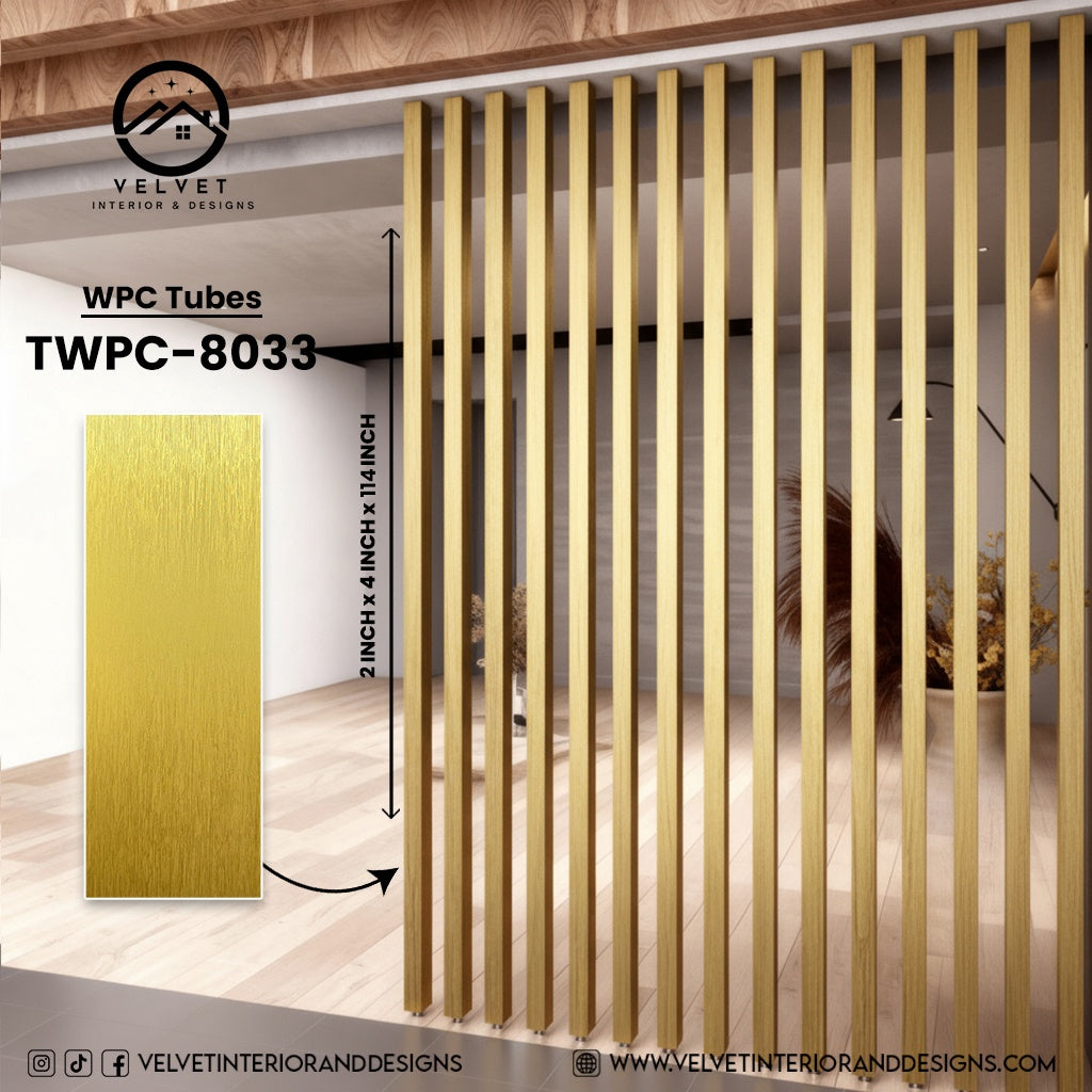 TWPC-8033 | WPC Tubes | Slat & Fluted Decorative Wall Panel | 2 in x 4 in x 114 in | Water & Moisture-Resistant | Fire-Retardant | Ideal for Living Rooms, Bedrooms, Bathrooms, TV Walls & Feature Walls