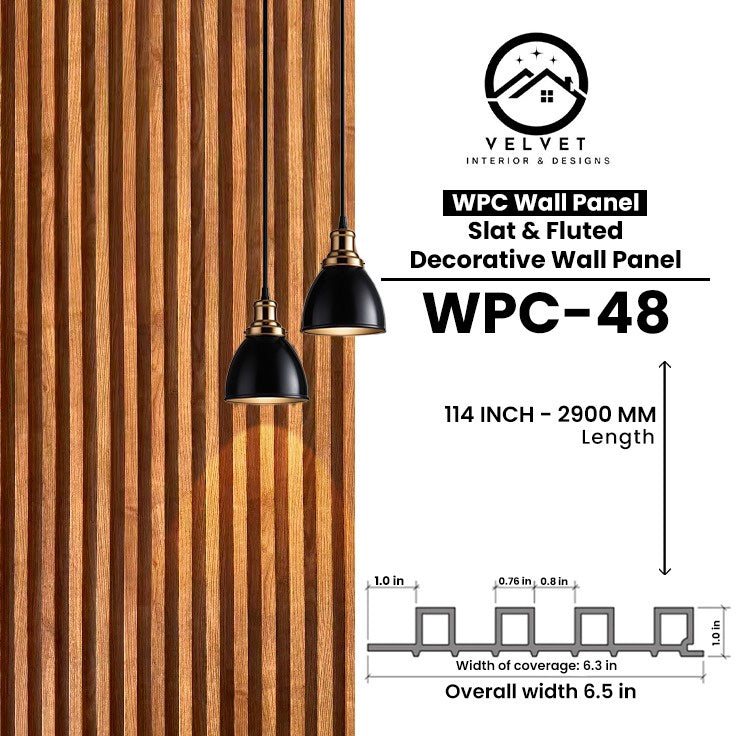 WPC-48 | WPC Wall Panel | Slat & Fluted Decorative Wall Panel | 1 in x 6.3 in x 114 in | Water & Moisture-Resistant | Fire-Retardant | Ideal for Living Rooms, Bedrooms, Bathrooms, TV & Feature Walls
