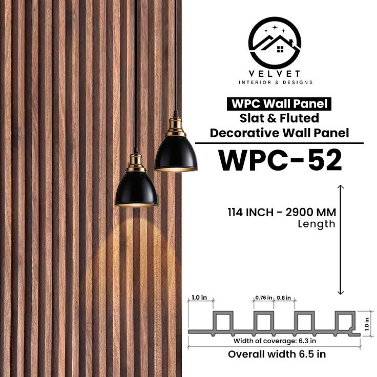 WPC-52 | WPC Wall Panel | Slat & Fluted Decorative Wall Panel | 1 in x 6.3 in x 114 in | Water & Moisture-Resistant | Fire-Retardant | Ideal for Living Rooms, Bedrooms, Bathrooms, TV & Feature Walls