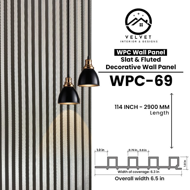 WPC-69 | WPC Wall Panel | Slat & Fluted Decorative Wall Panel | 1 in x 6.3 in x 114 in | Water & Moisture-Resistant | Fire-Retardant | Ideal for Living Rooms, Bedrooms, Bathrooms, TV & Feature Walls