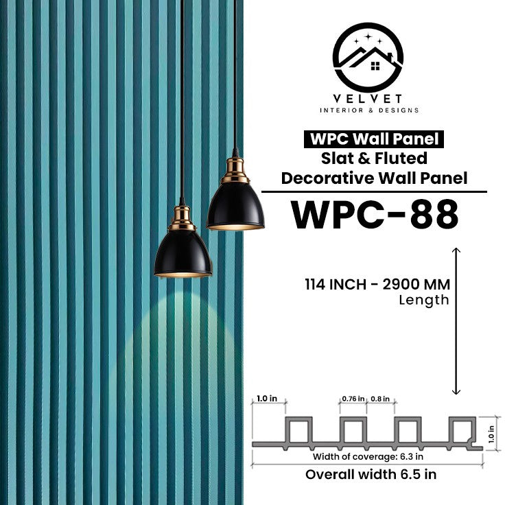 WPC-88 | WPC Wall Panel | Slat & Fluted Decorative Wall Panel | 1 in x 6.3 in x 114 in | Water & Moisture-Resistant | Fire-Retardant | Ideal for Living Rooms, Bedrooms, Bathrooms, TV & Feature Walls