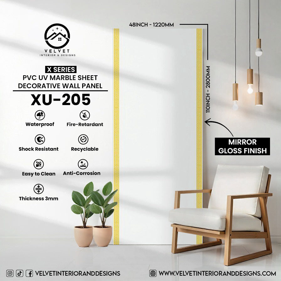 XU-205 | X Series | PVC UV Marble Sheet | Decorative Wall Panel | 1/8 in x 48 in x 110 in | Mirror Gloss Finish | Waterproof & Fire-Retardant | Ideal for Living Rooms, Bathrooms & Feature Walls