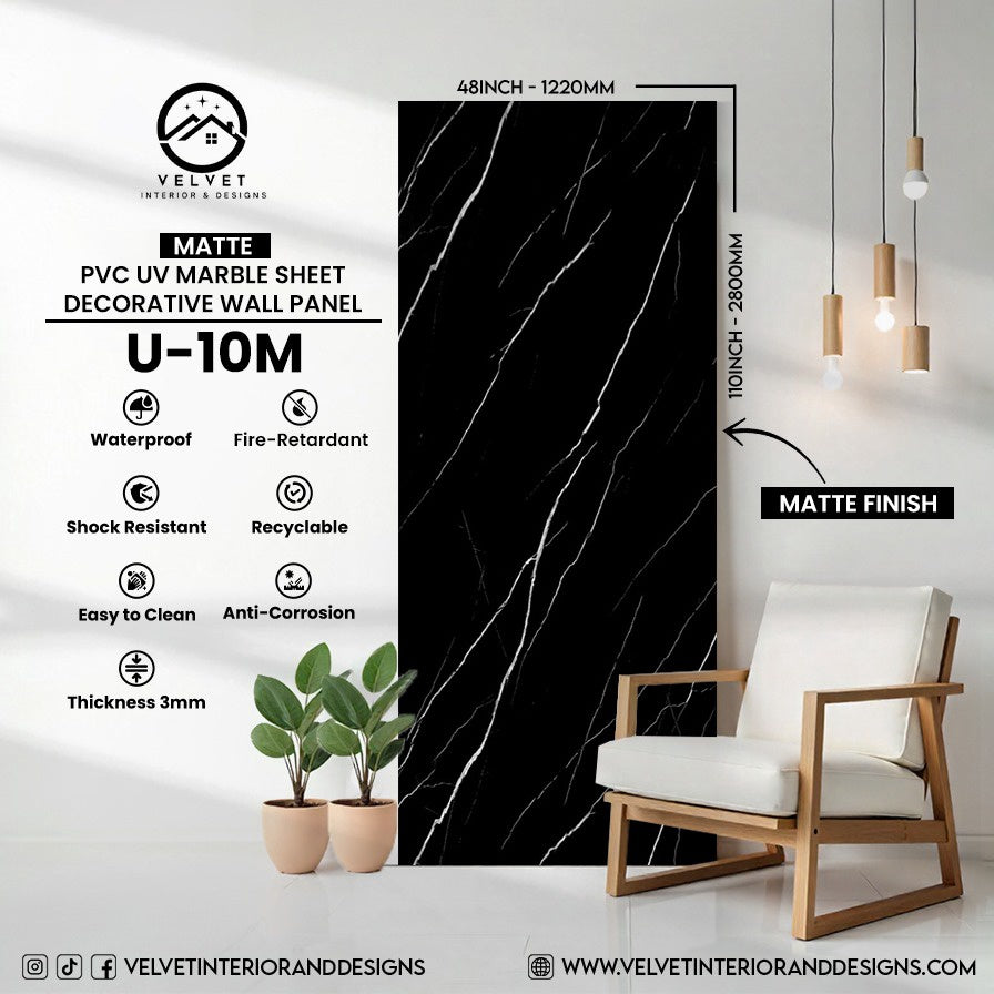U-10M | Matte | PVC UV Marble Sheet | Decorative Wall Panel | 1/8 in x 48 in x 110 in | Matte Finish | Waterproof & Fire-Retardant | Ideal for Living Rooms, Bathrooms & Feature Walls