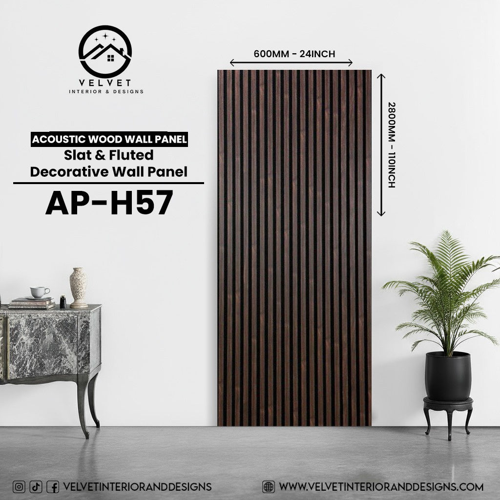 AP-H57 | Acoustic Wood Wall Panel | Slat & Fluted Decorative Wall Panel | 0.85 in x 24 in x 110 in | Sound-Absorbing | Ideal for Living Rooms, Bedrooms, TV Walls & Feature Walls
