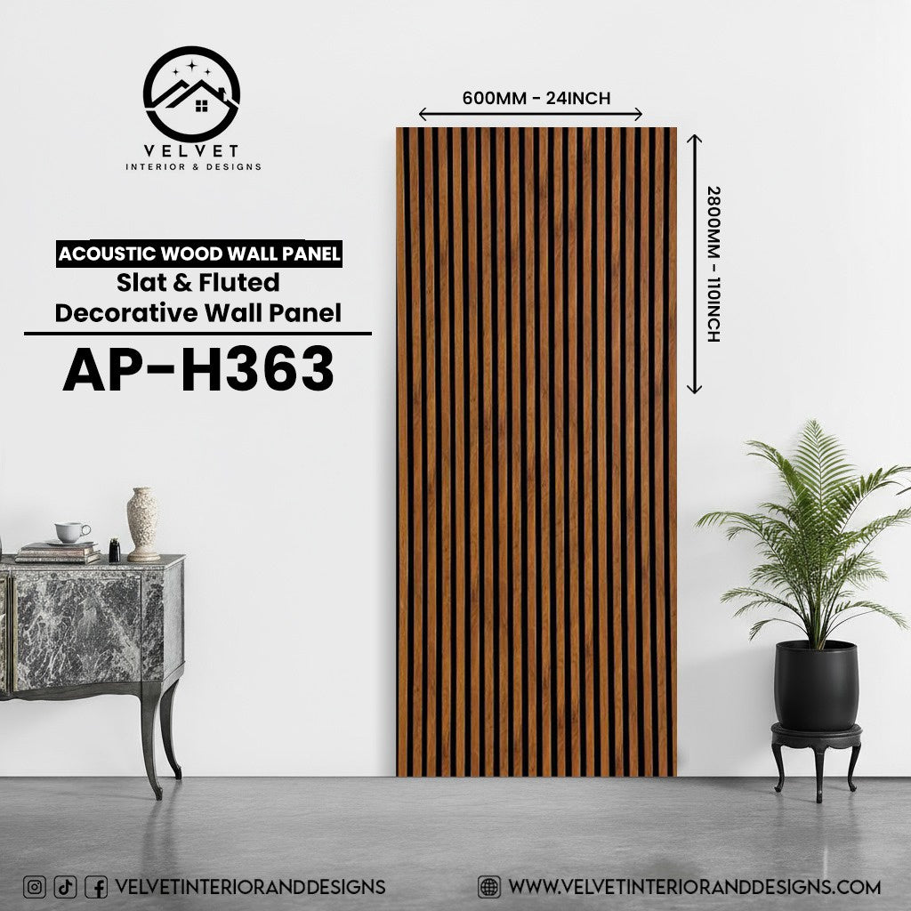 AP-H363 | Acoustic Wood Wall Panel | Slat & Fluted Decorative Wall Panel | 0.85 in x 24 in x 110 in | Sound-Absorbing | Ideal for Living Rooms, Bedrooms, TV Walls & Feature Walls