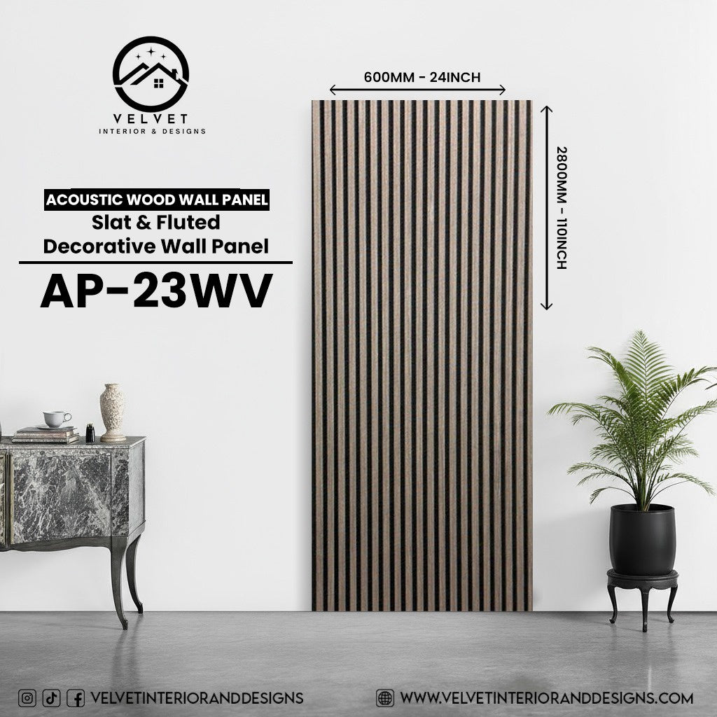 AP-WV23 | Acoustic Wood Wall Panel | Slat & Fluted Decorative Wall Panel | 0.85 in x 24 in x 110 in | Sound-Absorbing | Ideal for Living Rooms, Bedrooms, TV Walls & Feature Walls