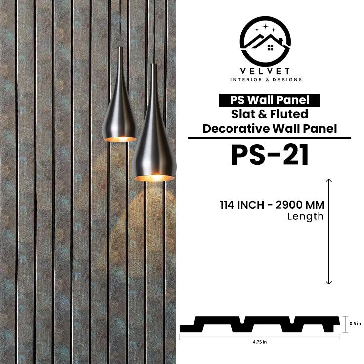 PS-21 | PS Wall Panel | Slat & Fluted Decorative Wall Panel | 0.5 in x 4.75 in x 114 in | Waterproof | Fire-Retardant | Ideal for Living Rooms, Bedrooms, Bathrooms, TV Walls & Feature Walls