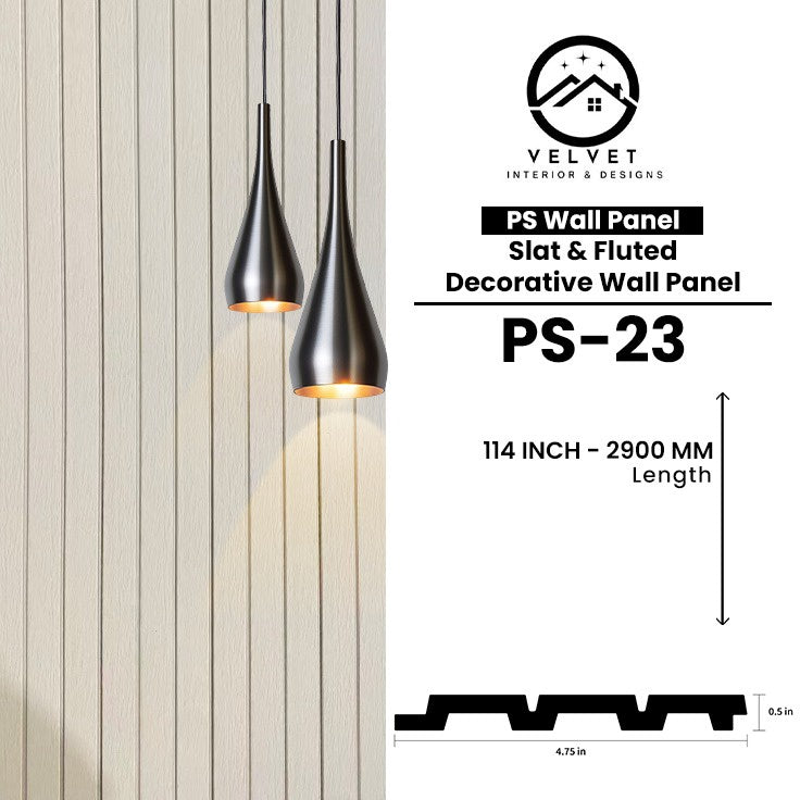 PS-23 | PS Wall Panel | Slat & Fluted Decorative Wall Panel | 0.5 in x 4.75 in x 114 in | Waterproof | Fire-Retardant | Ideal for Living Rooms, Bedrooms, Bathrooms, TV Walls & Feature Walls