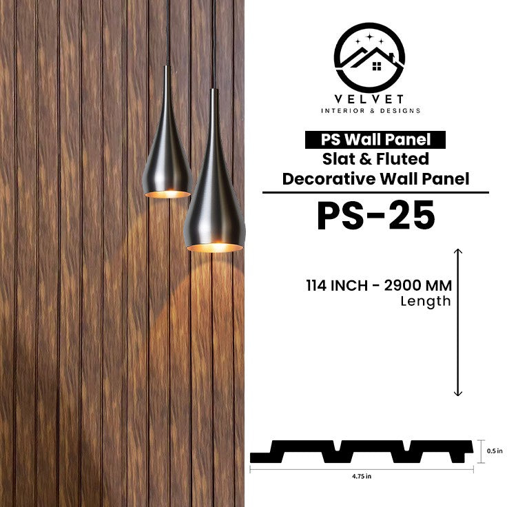 PS-25 | PS Wall Panel | Slat & Fluted Decorative Wall Panel | 0.5 in x 4.75 in x 114 in | Waterproof | Fire-Retardant | Ideal for Living Rooms, Bedrooms, Bathrooms, TV Walls & Feature Walls