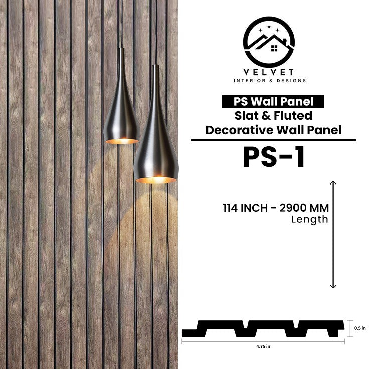 PS-01 | PS Wall Panel | Slat & Fluted Decorative Wall Panel | 0.5 in x 4.75 in x 114 in | Waterproof | Fire-Retardant | Ideal for Living Rooms, Bedrooms, Bathrooms, TV Walls & Feature Walls