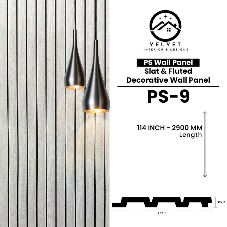 PS-09 | PS Wall Panel | Slat & Fluted Decorative Wall Panel | 0.5 in x 4.75 in x 114 in | Waterproof | Fire-Retardant | Ideal for Living Rooms, Bedrooms, Bathrooms, TV Walls & Feature Walls