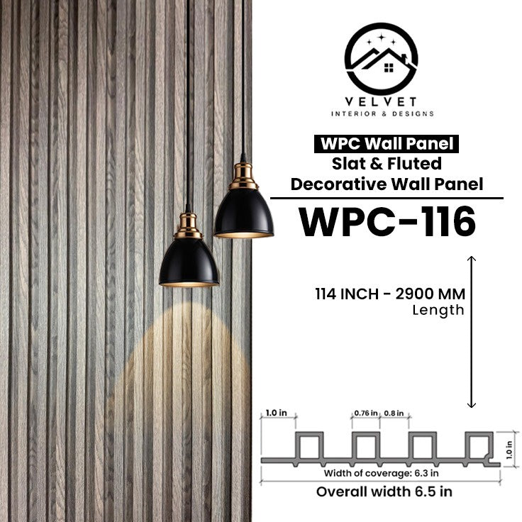 WPC-116 | WPC Wall Panel | Slat & Fluted Decorative Wall Panel | 1 in x 6.3 in x 114 in | Water & Moisture-Resistant | Fire-Retardant | Ideal for Living Rooms, Bedrooms, Bathrooms, TV & Feature Walls