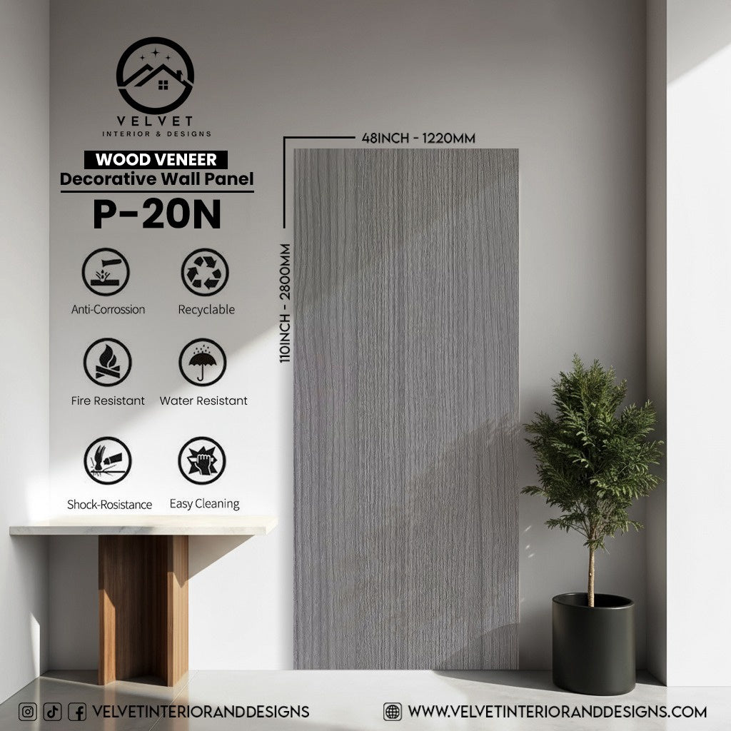 P-20N | Wood Veneer |  Decorative Wall Panel | 5/16 in x 48 in x 110 in | natural wood finish | Waterproof, Scratch-Resistant & Fire-Retardant | Ideal for Living Rooms, Bathrooms & Feature Walls