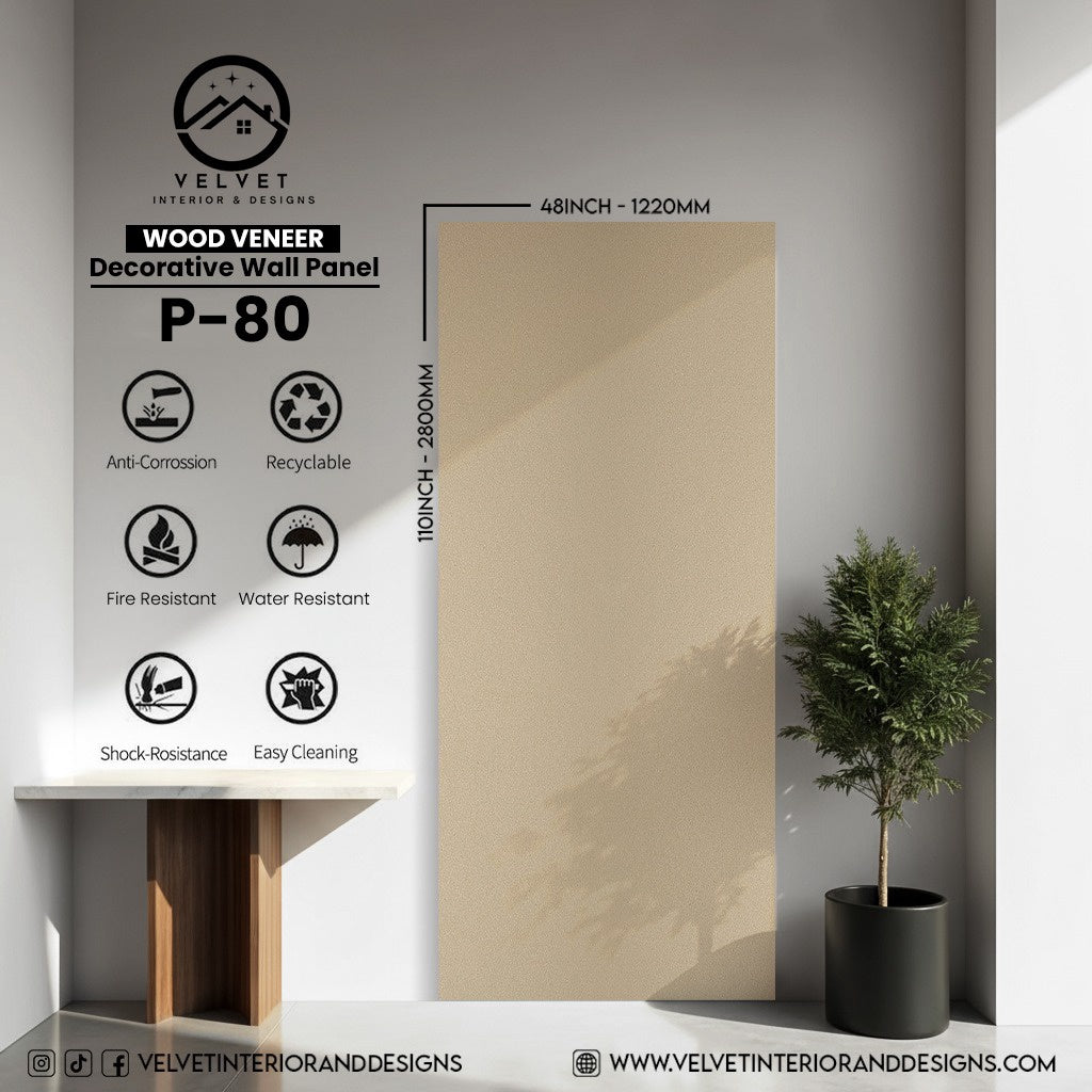 P-80 | Wood Veneer |  Decorative Wall Panel | 5/16 in x 48 in x 110 in | natural wood finish | Waterproof, Scratch-Resistant & Fire-Retardant | Ideal for Living Rooms, Bathrooms & Feature Walls
