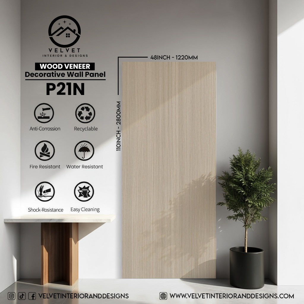P21N | Wood Veneer |  Decorative Wall Panel | 5/16 in x 48 in x 110 in | natural wood finish | Waterproof, Scratch-Resistant & Fire-Retardant | Ideal for Living Rooms, Bathrooms & Feature Walls
